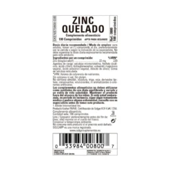 Zinc Quelado 100 comprimidos de 22mg Solgar