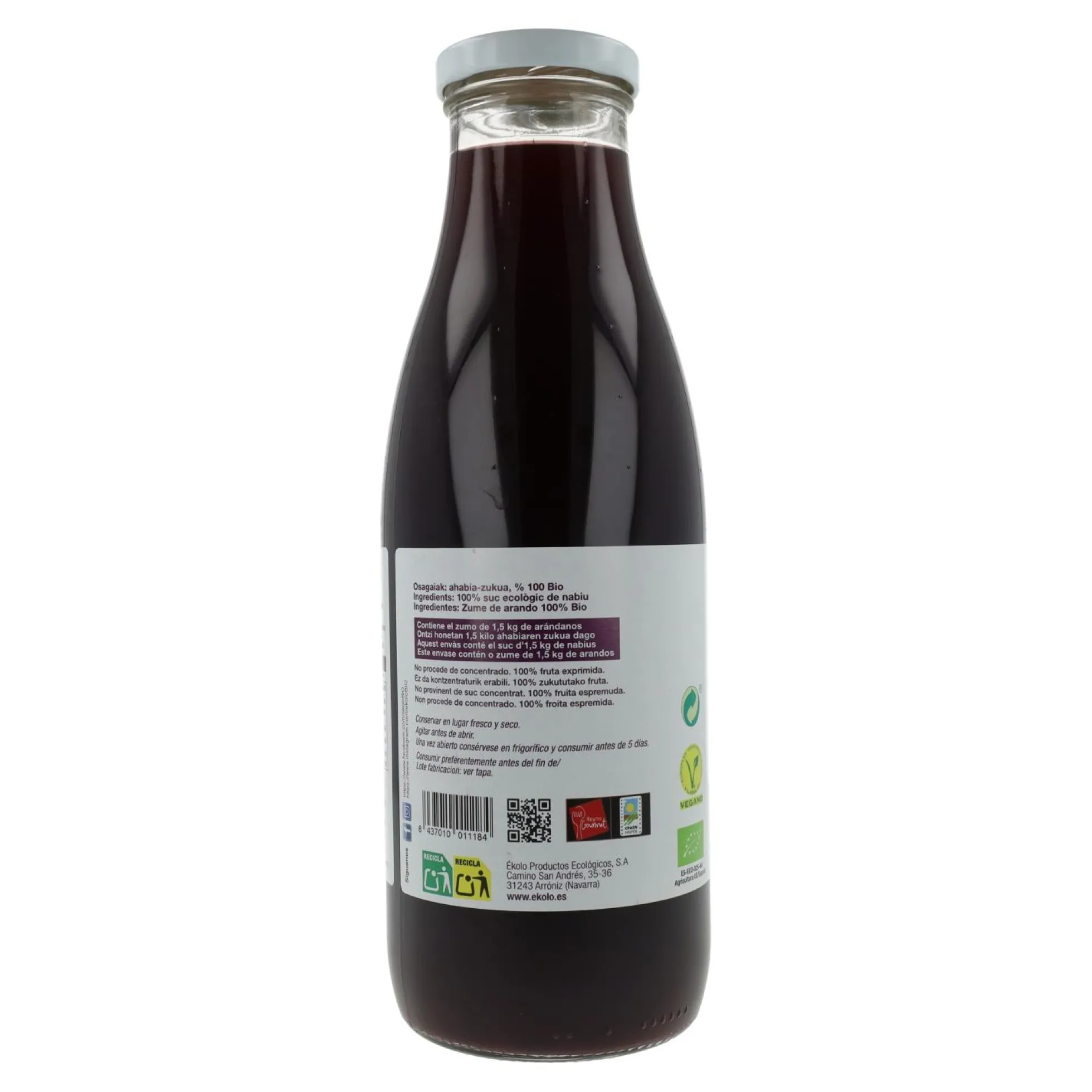 Zumo de Arándano Bio 100% exprimido ékolo 750 ml