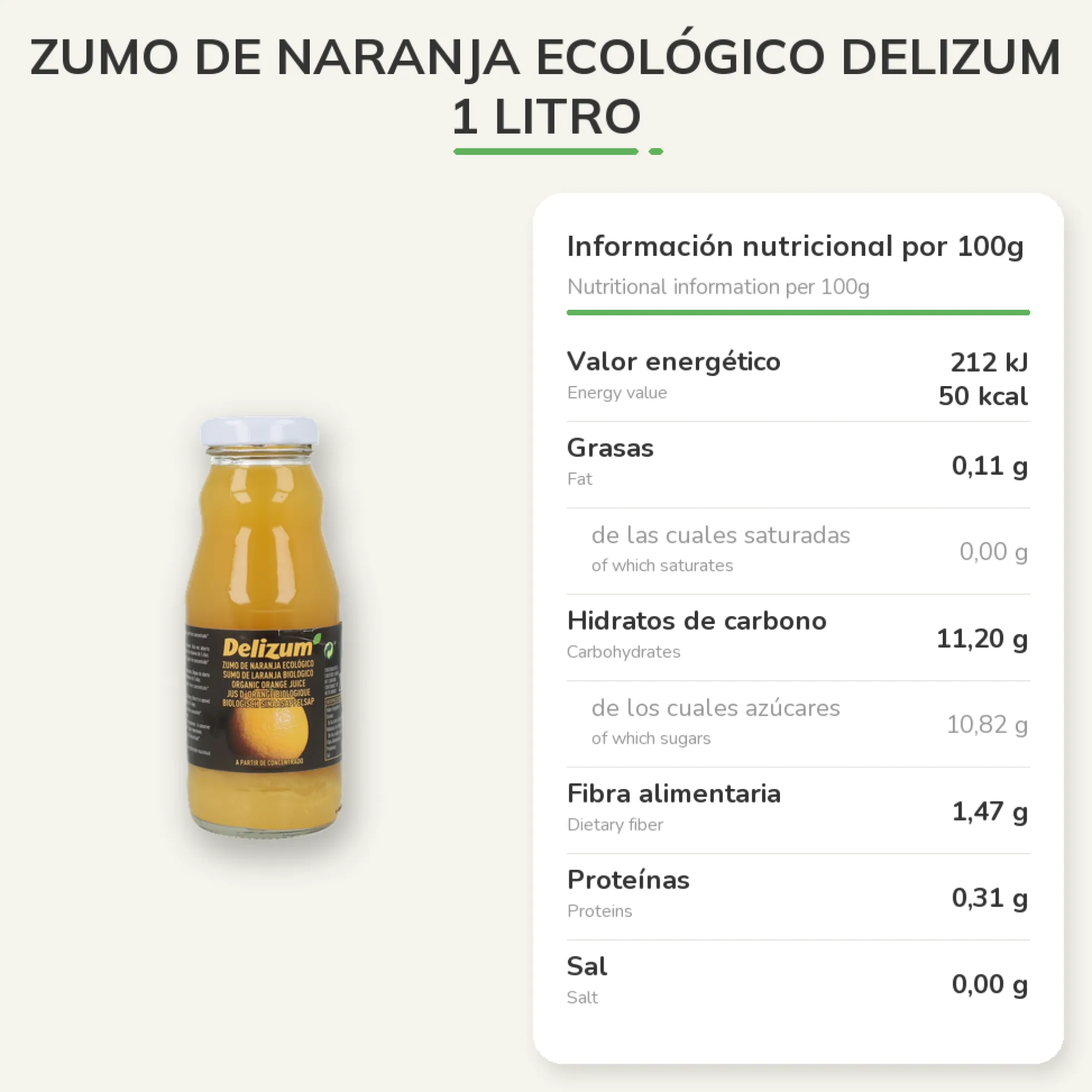 Zumo de Naranja ecológico Delizum 1 Litro