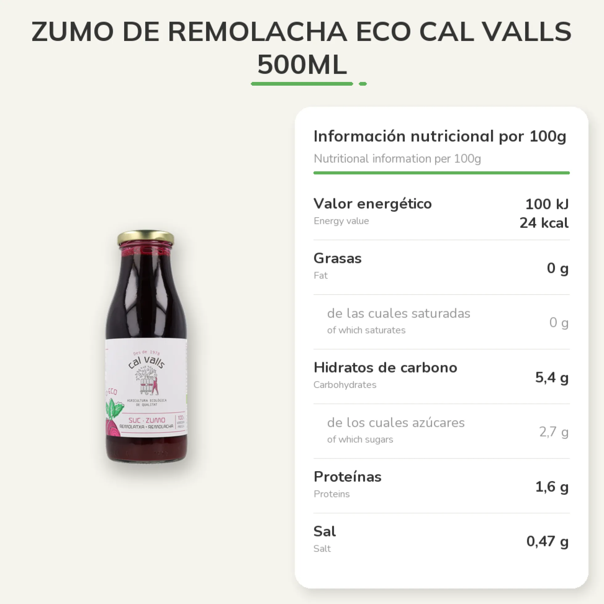 Zumo de Remolacha Eco Cal Valls 500ml