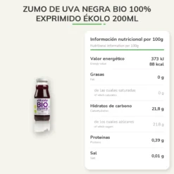 Zumo de Uva Negra BIO 100% exprimido Ékolo 200ml