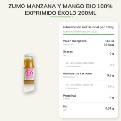 Zumo Manzana y Mango BIO 100% exprimido Ékolo 200ml